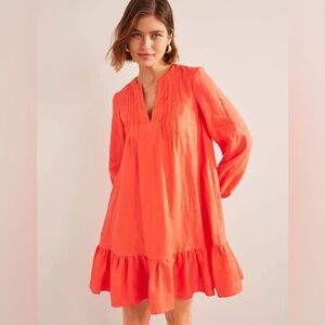 Boden Tiered Linen Mini Dress in Watermelon Punch 12L NWOT
